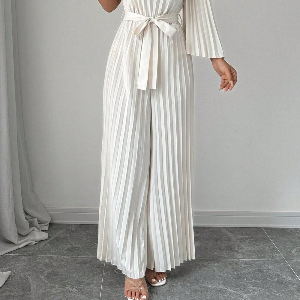 Apricot Party Women's Elegant Solid Color Casual Jumpsuit With Shoulder Straps - Picture 3 of 6